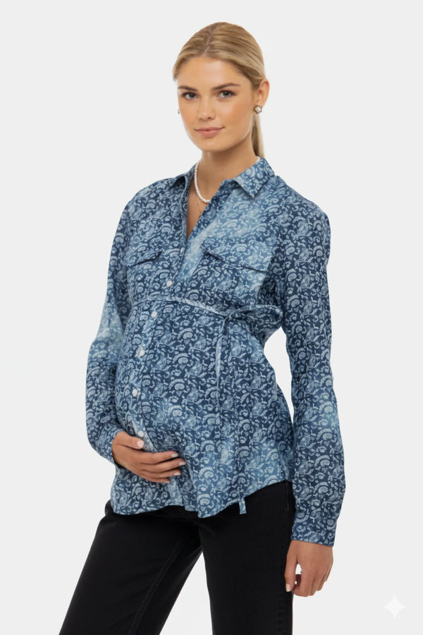 Βαμβακερό πουκάμισο εγκυμοσύνης και θηλασμού με σχέδιο - - soonMAMA - Η σωστή προσθήκη στην κομψή και άνετη εγκυμοσύνη! - Παλτά για έγκυες