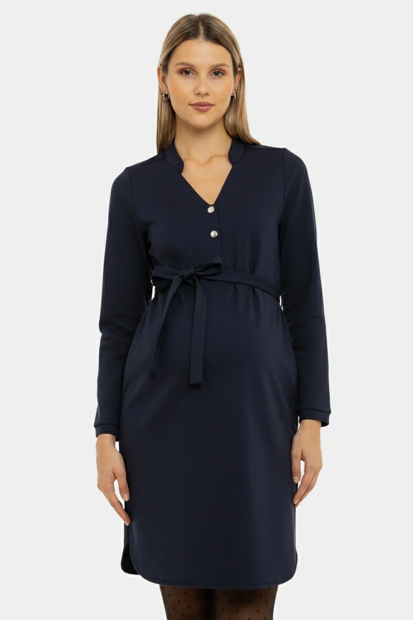 Ελαστικό σκούρο μπλε φόρεμα εγκυμοσύνης και θηλασμού - - soonMAMA - Η σωστή προσθήκη στην κομψή και άνετη εγκυμοσύνη! - Παλτά για έγκυες