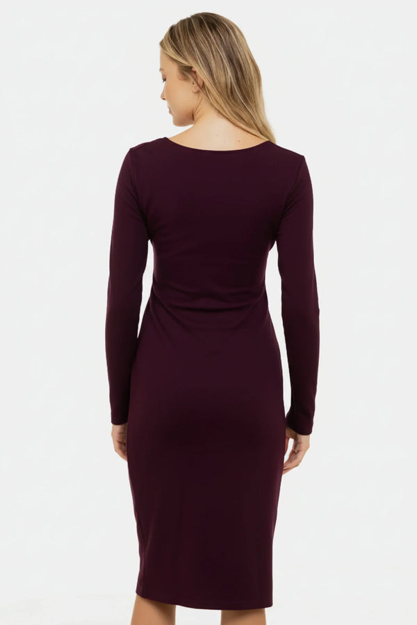 Κομψό μακρύ φόρεμα εγκυμοσύνης με φαρδιά ζώνη σε μπορντό χρώμα - - soonMAMA - Η σωστή προσθήκη στην κομψή και άνετη εγκυμοσύνη! - Παλτά για έγκυες