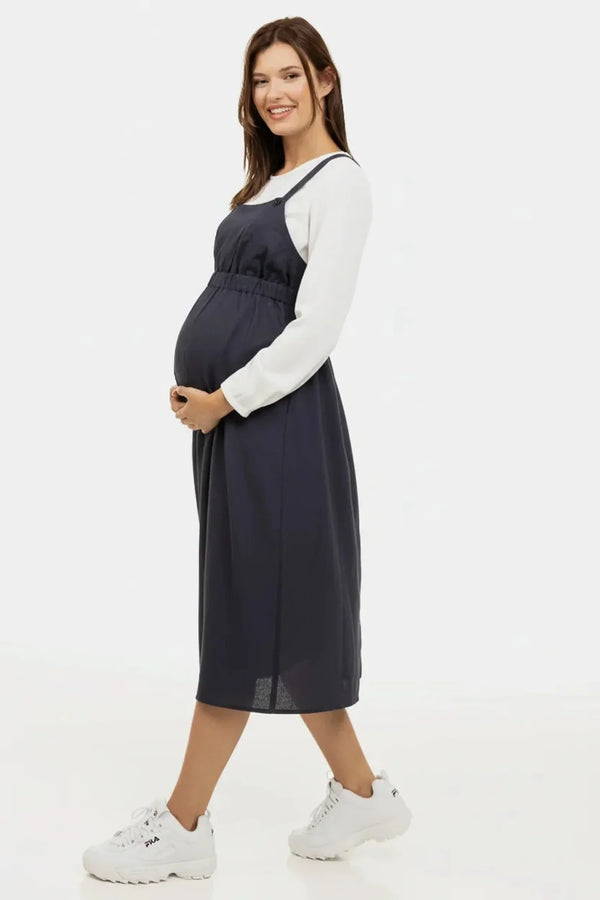 Φόρεμα σαλοπέτα εγκυμοσύνης και θηλασμού – σκούρο μπλε - - soonMAMA - Η σωστή προσθήκη στην κομψή και άνετη εγκυμοσύνη! - Παλτά για έγκυες