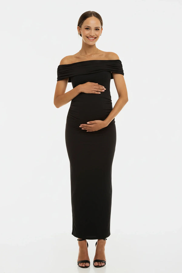 Επίσημο φόρεμα εγκυμοσύνης με σούρες - μαύρο - - soonMAMA - Η σωστή προσθήκη στην κομψή και άνετη εγκυμοσύνη! - Παλτά για έγκυες