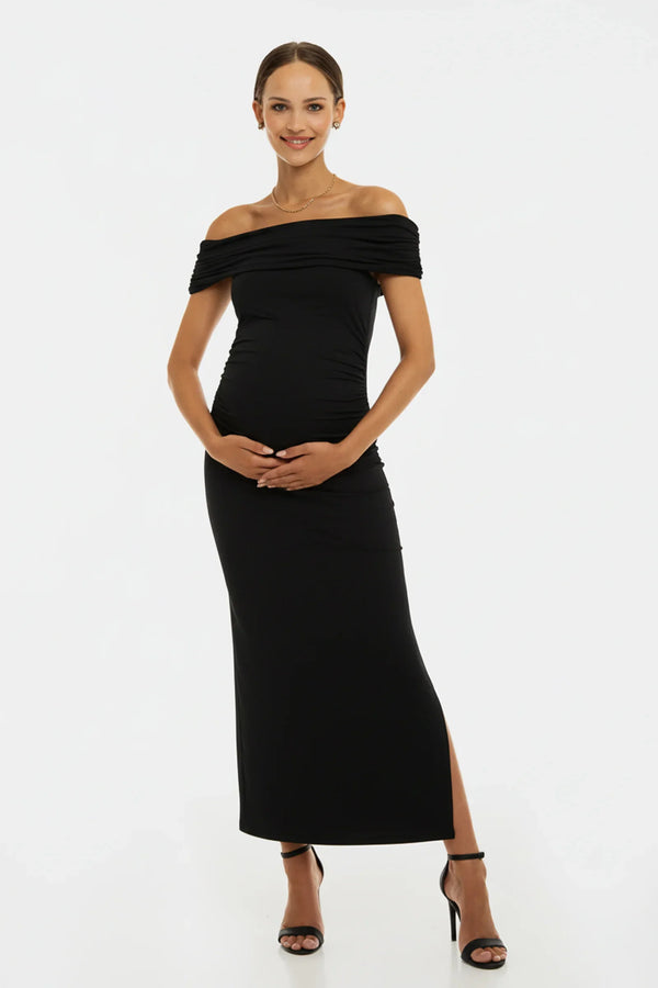 Επίσημο φόρεμα εγκυμοσύνης με σούρες - μαύρο - - soonMAMA - Η σωστή προσθήκη στην κομψή και άνετη εγκυμοσύνη! - Παλτά για έγκυες