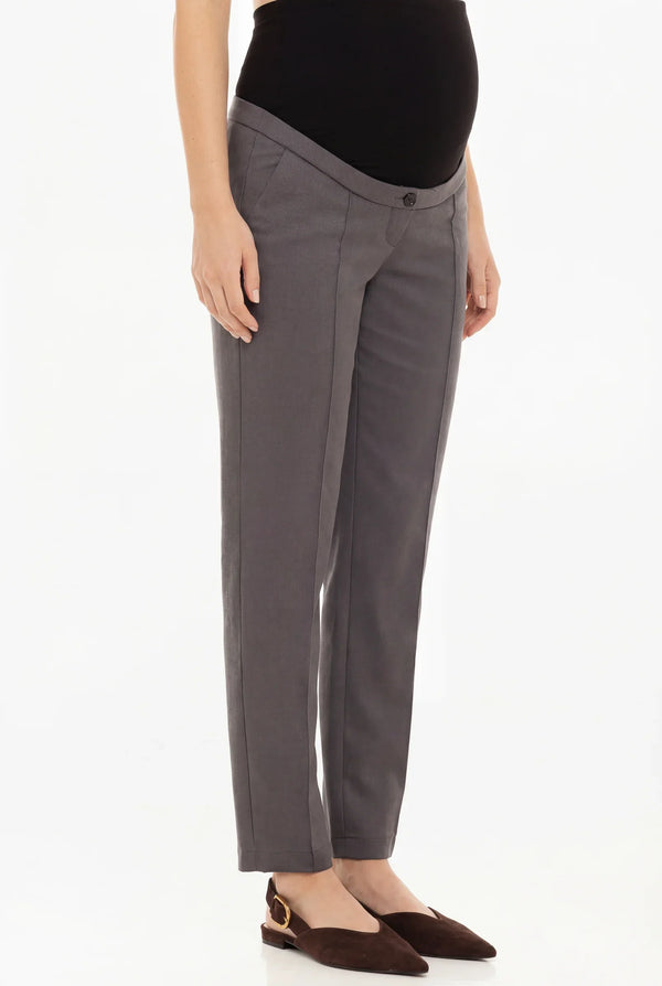 Υφασμάτινο παντελόνι εγκυμοσύνης από μείγμα μαλλιού - γραφίτη