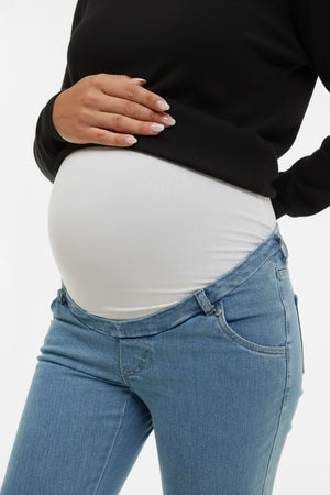 Εφαρμοστό ελαστικό τζιν εγκυμοσύνης με βαμβακερό άνω μέρος - - soonMAMA - Η σωστή προσθήκη στην κομψή και άνετη εγκυμοσύνη! - Παλτά για έγκυες