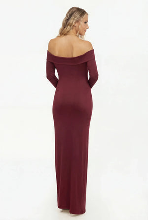 Μακρύ κομψό φόρεμα με ακάλυπτους ώμους - μπορντό - - soonMAMA - Η σωστή προσθήκη στην κομψή και άνετη εγκυμοσύνη! - Παλτά για έγκυες
