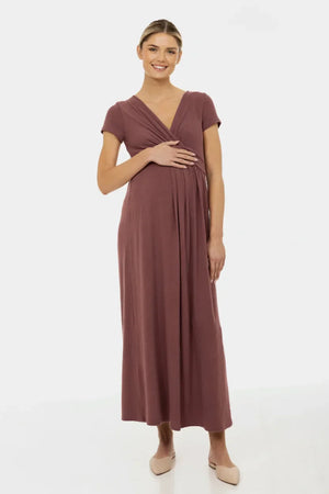 Φόρεμα εγκυμοσύνης και θηλασμού με διακοσμητική ζώνη – σε σκούρο ροζ - - soonMAMA - Η σωστή προσθήκη στην κομψή και άνετη εγκυμοσύνη! - Παλτά για έγκυες