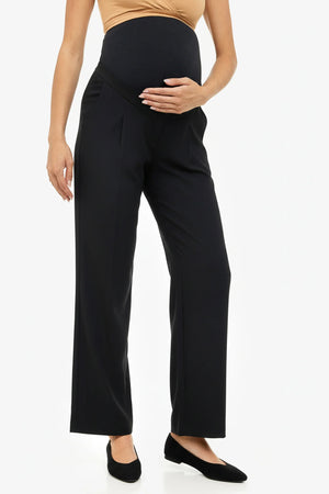 Κοφτό ελαστικό παντελόνι εγκυμοσύνης με πιέτες - σκούρο μπλε - - soonMAMA - Η σωστή προσθήκη στην κομψή και άνετη εγκυμοσύνη! - Παλτά για έγκυες