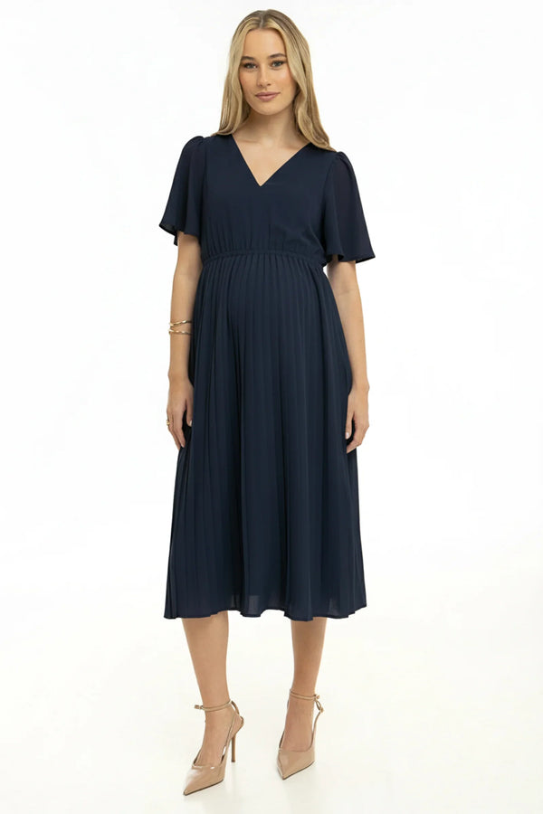 Επίσημο πλισέ φόρεμα εγκυμοσύνης – σκούρο μπλε - - soonMAMA - Η σωστή προσθήκη στην κομψή και άνετη εγκυμοσύνη! - Παλτά για έγκυες