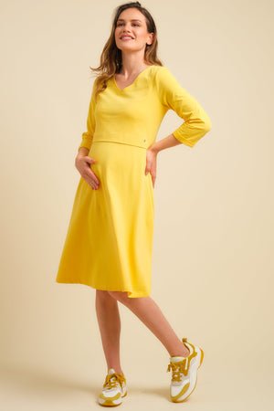 Βαμβακερό φόρεμα εγκυμοσύνης και θηλασμού - κίτρινο - - soonMAMA - Η σωστή προσθήκη στην κομψή και άνετη εγκυμοσύνη! - Παλτά για έγκυες