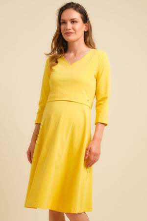 Βαμβακερό φόρεμα εγκυμοσύνης και θηλασμού - κίτρινο - - soonMAMA - Η σωστή προσθήκη στην κομψή και άνετη εγκυμοσύνη! - Παλτά για έγκυες