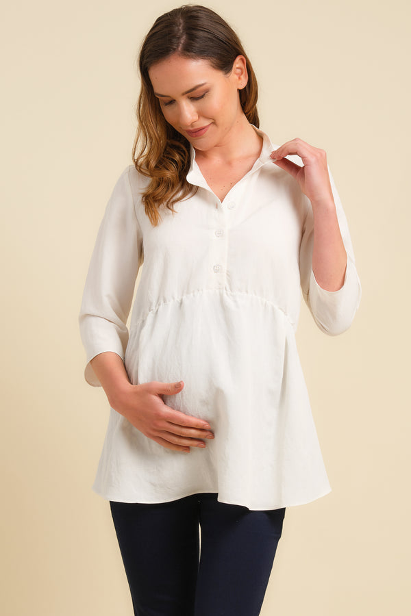 Πουκάμισο εγκυμοσύνης και θηλασμού από σύμμεικτο βαμβακερό - Μπλούζα - soonMAMA - Η σωστή προσθήκη στην κομψή και άνετη εγκυμοσύνη! - Παλτά για έγκυες