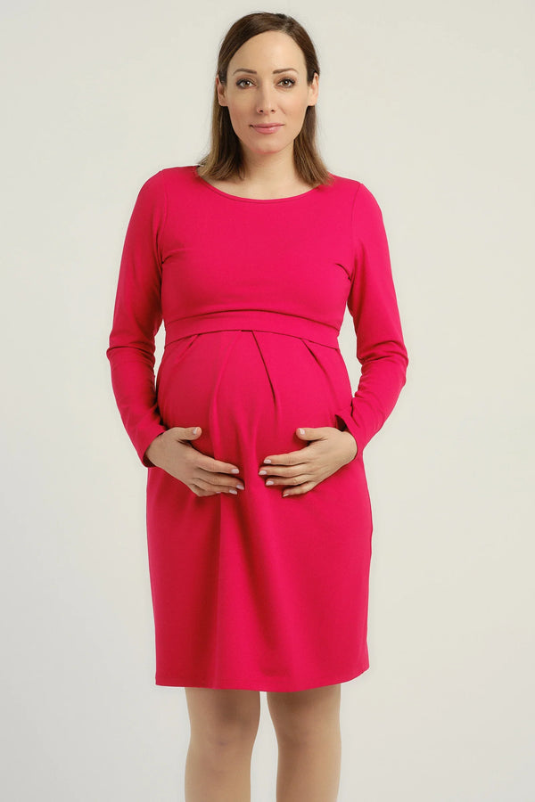 Κομψό φόρεμα εγκυμοσύνης και θηλασμού με μακρύ μανίκι - Φόρεμα - soonMAMA - Η σωστή προσθήκη στην κομψή και άνετη εγκυμοσύνη! - Παλτά για έγκυες