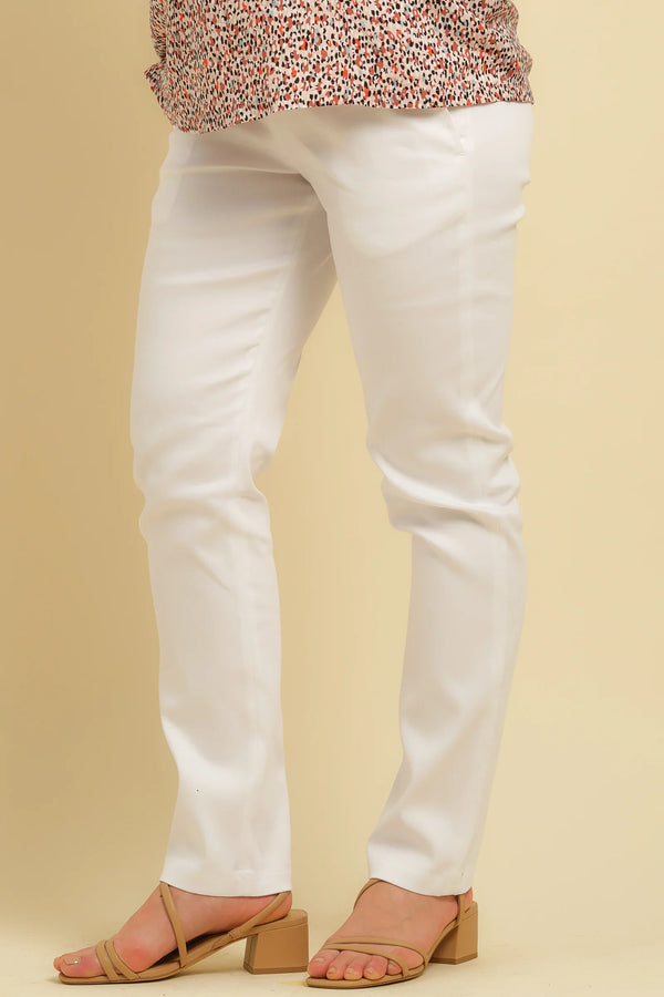 Λευκό βαμβακερό παντελόνι εγκυμοσύνης - Clothing - soonMAMA - Η σωστή προσθήκη στην κομψή και άνετη εγκυμοσύνη! - Παλτά για έγκυες