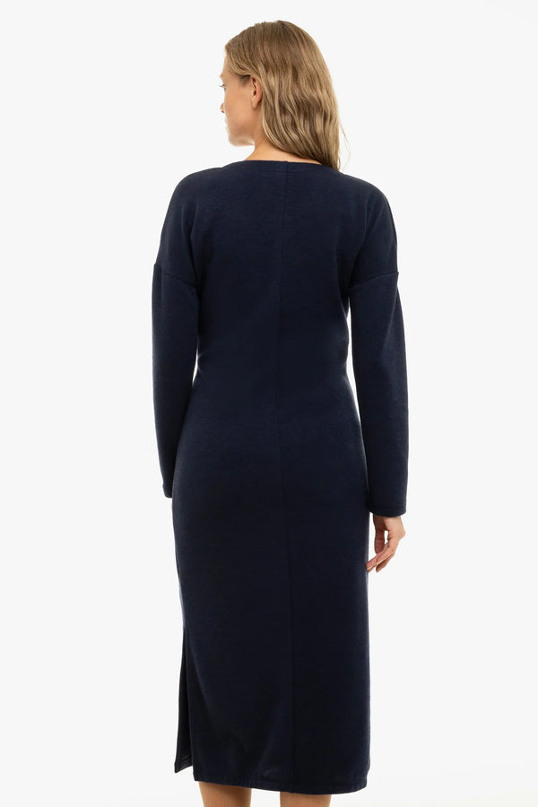 Μακριά πλεκτή φόρεμα εγκυμοσύνης και θηλασμού – σκούρο μπλε - - soonMAMA - Η σωστή προσθήκη στην κομψή και άνετη εγκυμοσύνη! - Παλτά για έγκυες