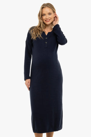 Μακριά πλεκτή φόρεμα εγκυμοσύνης και θηλασμού – σκούρο μπλε - - soonMAMA - Η σωστή προσθήκη στην κομψή και άνετη εγκυμοσύνη! - Παλτά για έγκυες