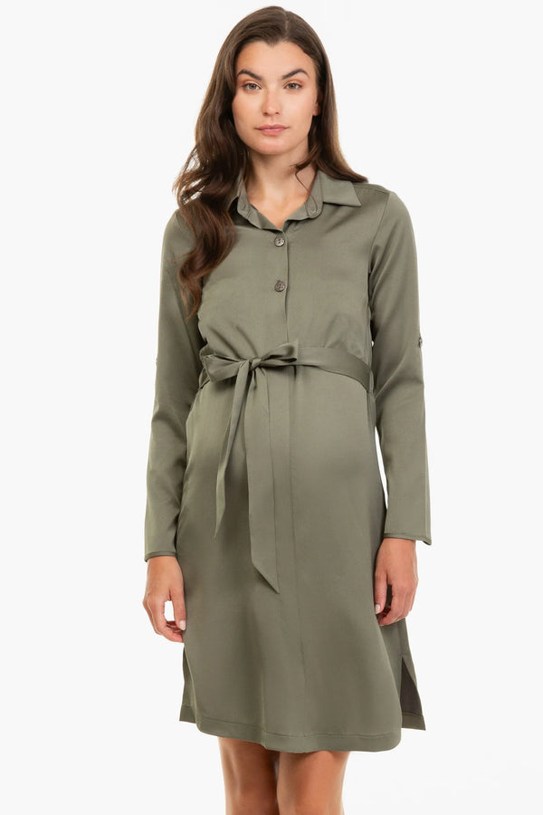 Γυαλιστερό φόρεμα εγκυμοσύνης και θηλασμού με γιακά - - soonMAMA - Η σωστή προσθήκη στην κομψή και άνετη εγκυμοσύνη! - Παλτά για έγκυες