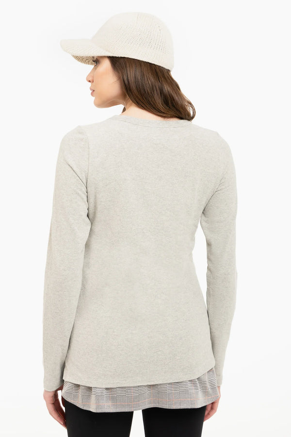 Γκρι βαμβακερό πουλόβερ εγκυμοσύνης και θηλασμού