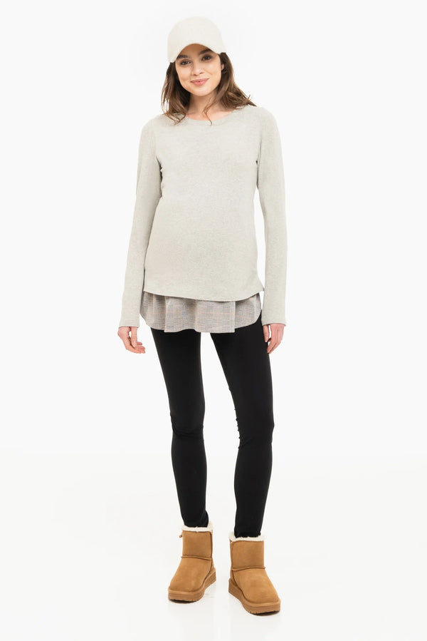 Γκρι βαμβακερό πουλόβερ εγκυμοσύνης και θηλασμού