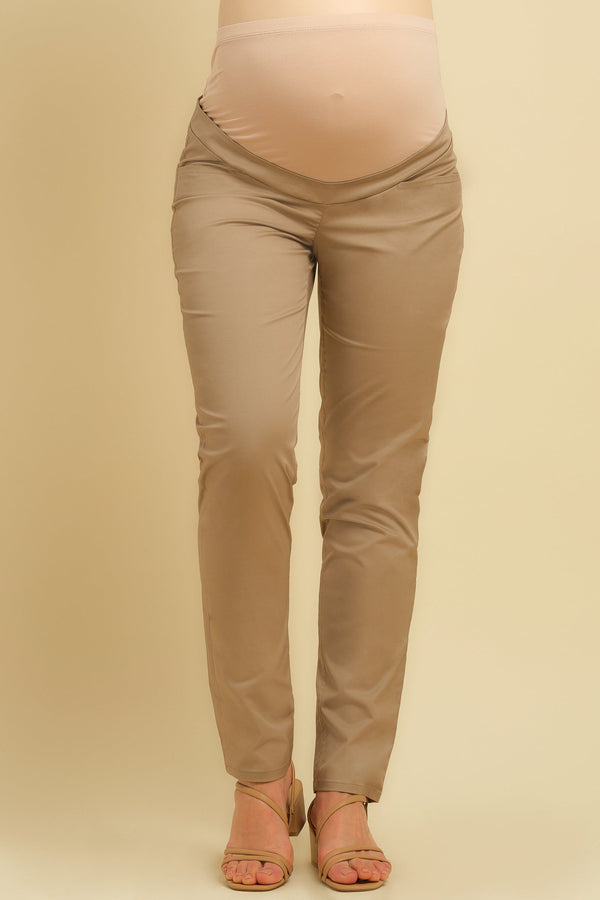 Βαμβακερό μπεζ παντελόνι εγκυμοσύνης - Παντελόνι - soonMAMA - Η σωστή προσθήκη στην κομψή και άνετη εγκυμοσύνη! - Παλτά για έγκυες