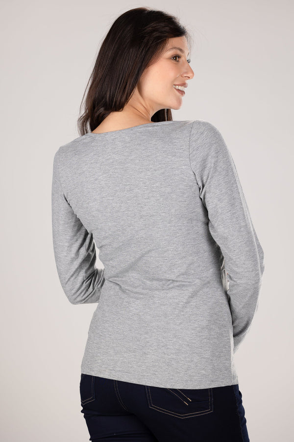 Μπλούζα εγκυμοσύνης και θηλασμού σε γκρι χρώμα - Μπλούζα - soonMAMA - Η σωστή προσθήκη στην κομψή και άνετη εγκυμοσύνη! - Παλτά για έγκυες