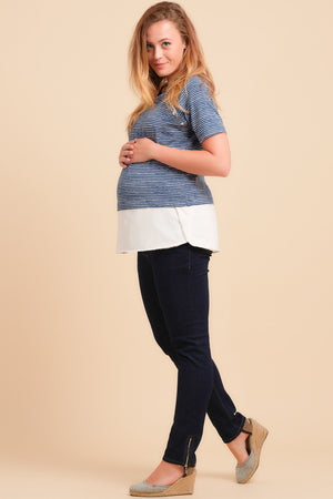 Βαμβακερή μπλούζα εγκυμοσύνης και θηλασμού ριγέ - Μπλούζα - soonMAMA - Η σωστή προσθήκη στην κομψή και άνετη εγκυμοσύνη! - Παλτά για έγκυες