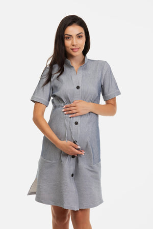 Раирана рокля-риза за бременни и кърмещи -  - soonMAMA - Η σωστή προσθήκη στην κομψή και άνετη εγκυμοσύνη! - Παλτά για έγκυες