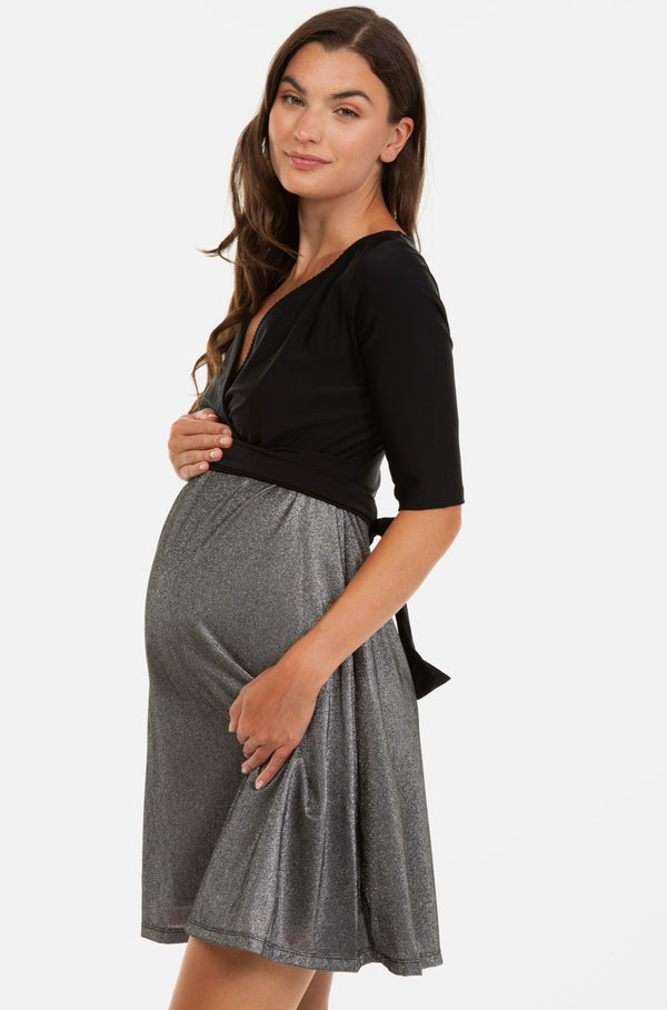 Γυαλιστερό φόρεμα εγκυμοσύνης και θηλασμού -  - soonMAMA - Η σωστή προσθήκη στην κομψή και άνετη εγκυμοσύνη! - Παλτά για έγκυες