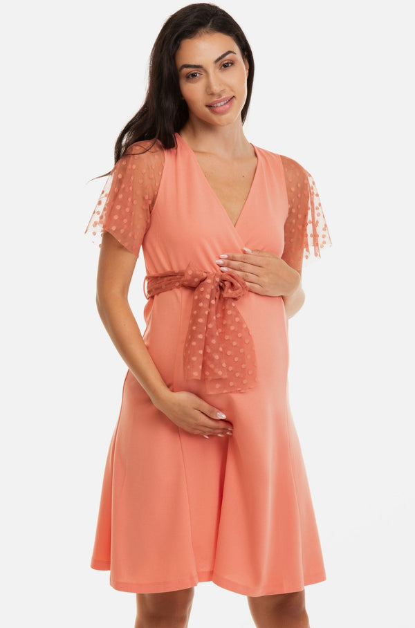 Φόρεμα μητρότητας και θηλασμού με πουά λεπτομέρεια -  - soonMAMA - Η σωστή προσθήκη στην κομψή και άνετη εγκυμοσύνη! - Παλτά για έγκυες