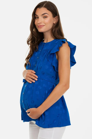 Mπλούζα εγκυμοσύνης και θηλασμού με βολάν σε βασιλικό μπλε -  - soonMAMA - Η σωστή προσθήκη στην κομψή και άνετη εγκυμοσύνη! - Παλτά για έγκυες