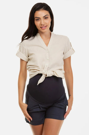 Къси ленено-памучни панталони за бременни -  - soonMAMA - Η σωστή προσθήκη στην κομψή και άνετη εγκυμοσύνη! - Παλτά για έγκυες
