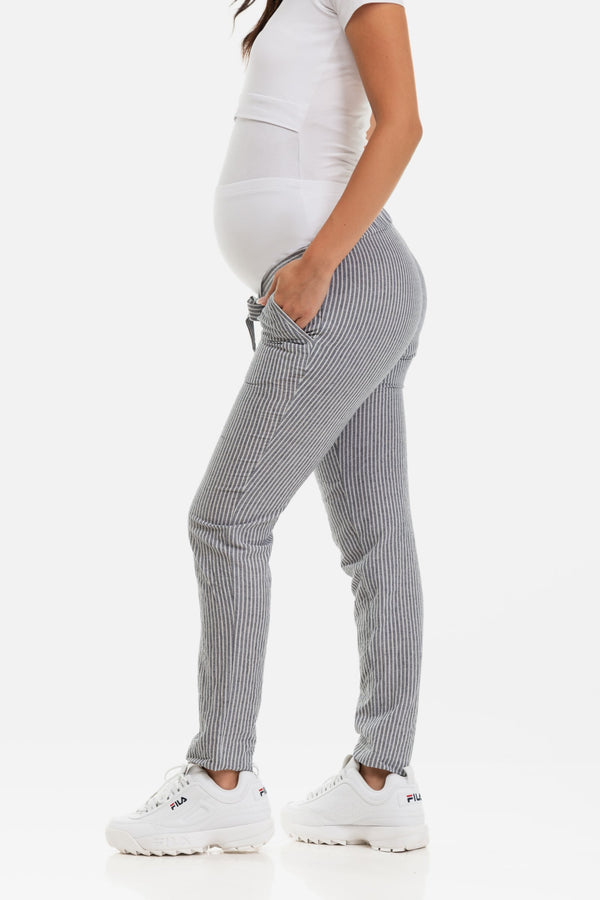 Βαμβακερό ριγέ παντελόνι εγκυμοσύνης -  - soonMAMA - Η σωστή προσθήκη στην κομψή και άνετη εγκυμοσύνη! - Παλτά για έγκυες