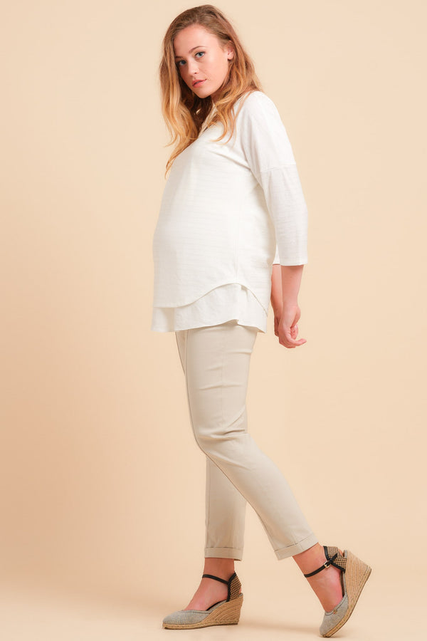 Ελαστικό παντελόνι εγκυμοσύνης σε μπεζ χρώμα - Παντελόνι - soonMAMA - Η σωστή προσθήκη στην κομψή και άνετη εγκυμοσύνη! - Παλτά για έγκυες