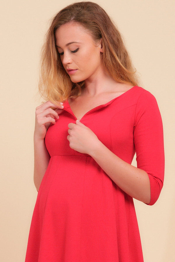 Βραδινό ροζ φόρεμα εγκυμοσύνης και θηλασμού - Φόρεμα - soonMAMA - Η σωστή προσθήκη στην κομψή και άνετη εγκυμοσύνη! - Παλτά για έγκυες