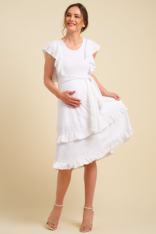 Μακρύ φόρεμα εγκυμοσύνης και θηλασμού με λεπτομέρειες πουά - Φόρεμα - soonMAMA - Η σωστή προσθήκη στην κομψή και άνετη εγκυμοσύνη! - Παλτά για έγκυες