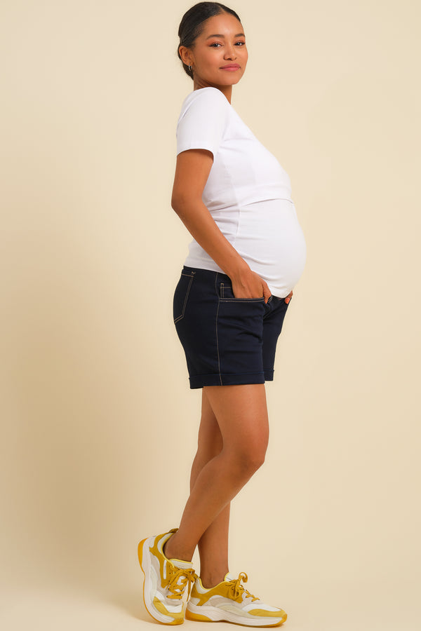 Τζιν σορτς εγκυμοσύνης με βαμβακερό άνω μέρος - Παντελόνι - soonMAMA - Η σωστή προσθήκη στην κομψή και άνετη εγκυμοσύνη! - Παλτά για έγκυες