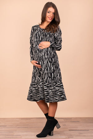 Μακρύ φόρεμα εγκυμοσύνης και θηλασμού με μοτίβο - Φόρεμα - soonMAMA - Η σωστή προσθήκη στην κομψή και άνετη εγκυμοσύνη! - Παλτά για έγκυες
