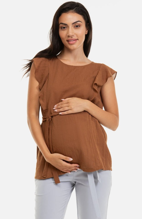 Τοπ μητρότητας και θηλασμού με μανίκια με βολάν - Clothing - soonMAMA - Η σωστή προσθήκη στην κομψή και άνετη εγκυμοσύνη! - Παλτά για έγκυες