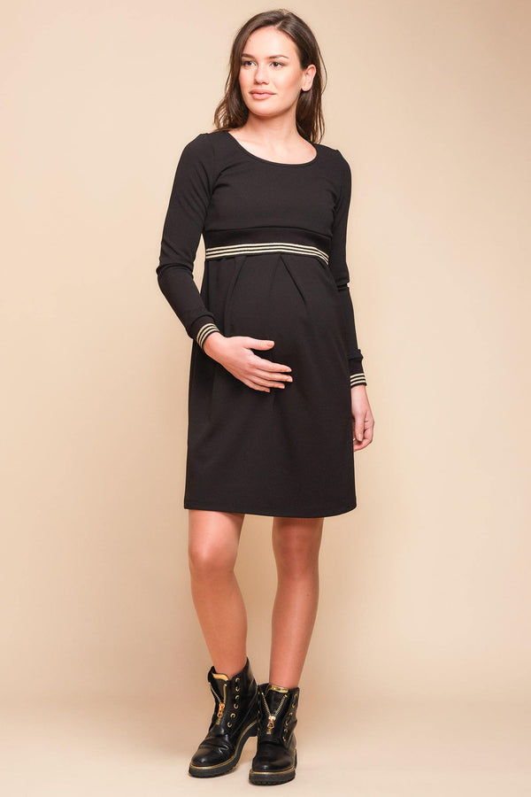 Φόρεμα εγκυμοσύνης και θηλασμού με  χρυσαφένιες λεπτομέρειες - Φόρεμα - soonMAMA - Η σωστή προσθήκη στην κομψή και άνετη εγκυμοσύνη! - Παλτά για έγκυες