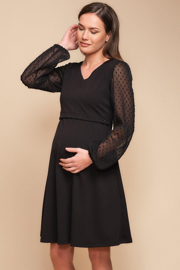 Φόρεμα εγκυμοσύνης και θηλασμού με λεπτομέρειες πουά - Φόρεμα - soonMAMA - Η σωστή προσθήκη στην κομψή και άνετη εγκυμοσύνη! - Παλτά για έγκυες