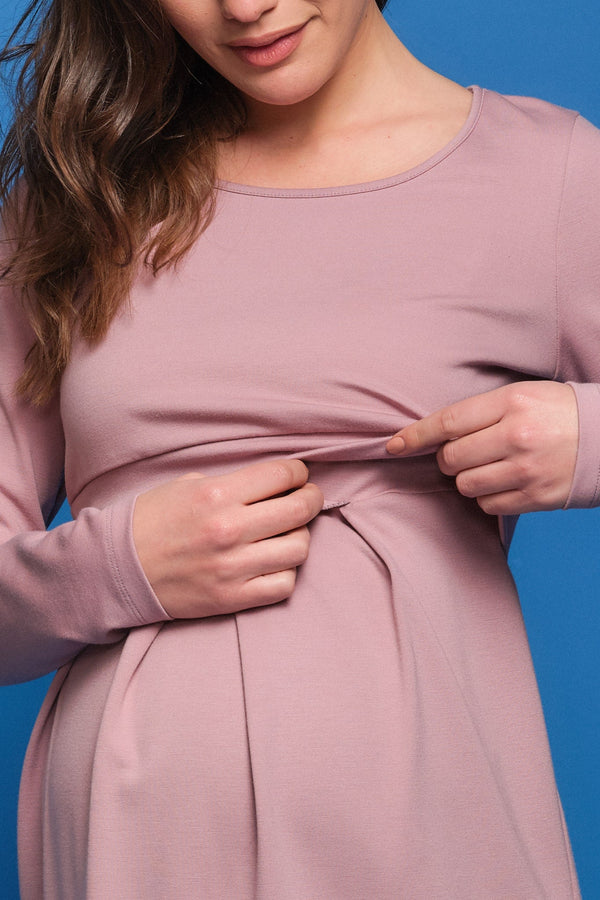 Κομψό φόρεμα εγκυμοσύνης και θηλασμού με μακρύ μανίκι -  - soonMAMA - Η σωστή προσθήκη στην κομψή και άνετη εγκυμοσύνη! - Παλτά για έγκυες