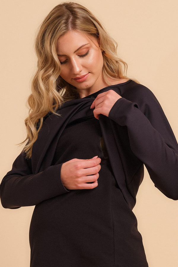 Μπλούζα εγκυμοσύνης και θηλασμού σε σκούρο γκρι χρώμα - Μπλούζα - soonMAMA - Η σωστή προσθήκη στην κομψή και άνετη εγκυμοσύνη! - Παλτά για έγκυες