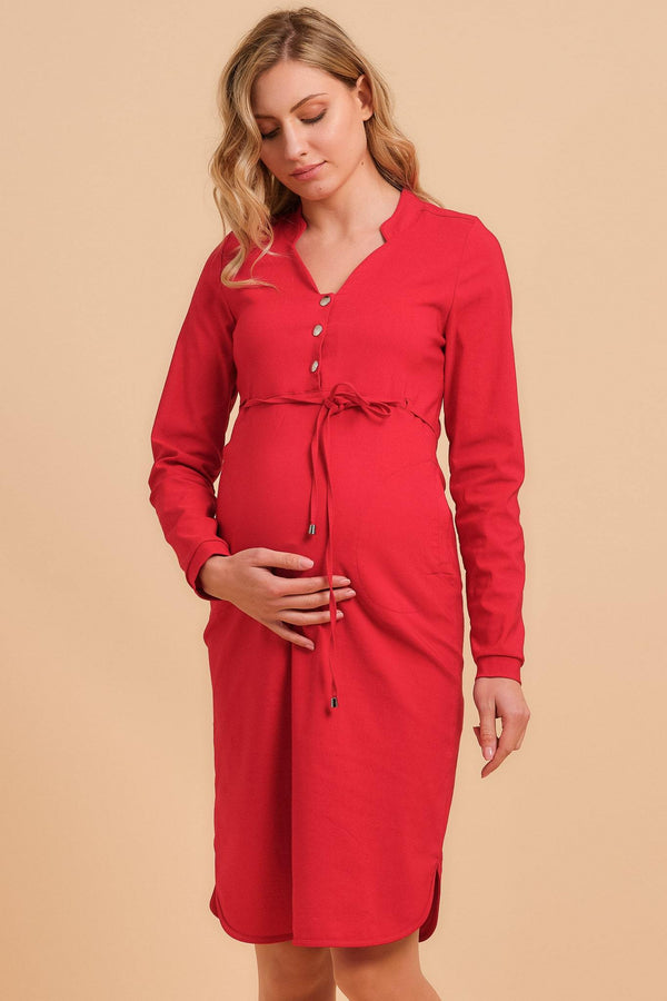 Ελαστικό φόρεμα εγκυμοσύνης και θηλασμού σε κόκκινο χρώμα - Φόρεμα - soonMAMA - Η σωστή προσθήκη στην κομψή και άνετη εγκυμοσύνη! - Παλτά για έγκυες