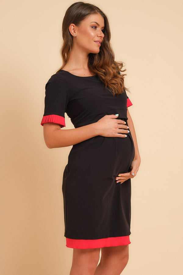 Φόρεμα εγκυμοσύνης και θηλασμού με λεπτομέρειες πλισέ - Φόρεμα - soonMAMA - Η σωστή προσθήκη στην κομψή και άνετη εγκυμοσύνη! - Παλτά για έγκυες