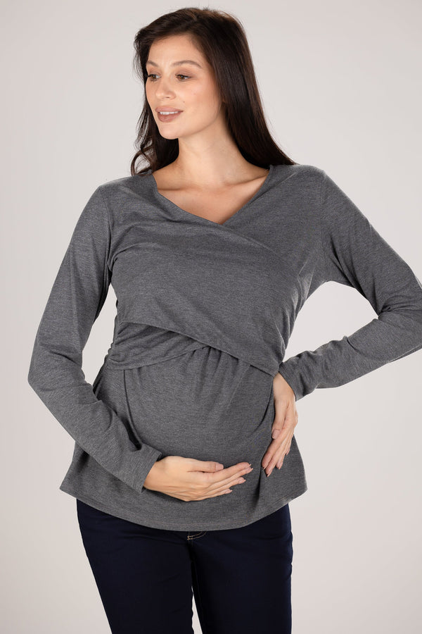 Κρουαζέ μπλούζα μητρότητας και θηλασμού -  - soonMAMA - Η σωστή προσθήκη στην κομψή και άνετη εγκυμοσύνη! - Παλτά για έγκυες