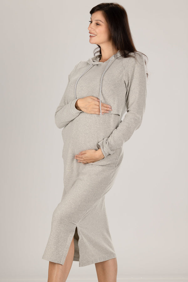 Μακρύ βαμβακερό φόρεμα εγκυμοσύνης και θηλασμού -  - soonMAMA - Η σωστή προσθήκη στην κομψή και άνετη εγκυμοσύνη! - Παλτά για έγκυες