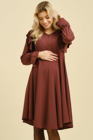 Αεράτο φόρεμα εγκυμοσύνης και θηλασμού σε μπορντώ χρώμα -  - soonMAMA - Η σωστή προσθήκη στην κομψή και άνετη εγκυμοσύνη! - Παλτά για έγκυες