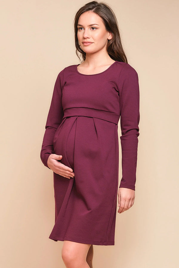 Κομψό φόρεμα εγκυμοσύνης και θηλασμού σε μπορντώ χρώμα - Φόρεμα - soonMAMA - Η σωστή προσθήκη στην κομψή και άνετη εγκυμοσύνη! - Παλτά για έγκυες