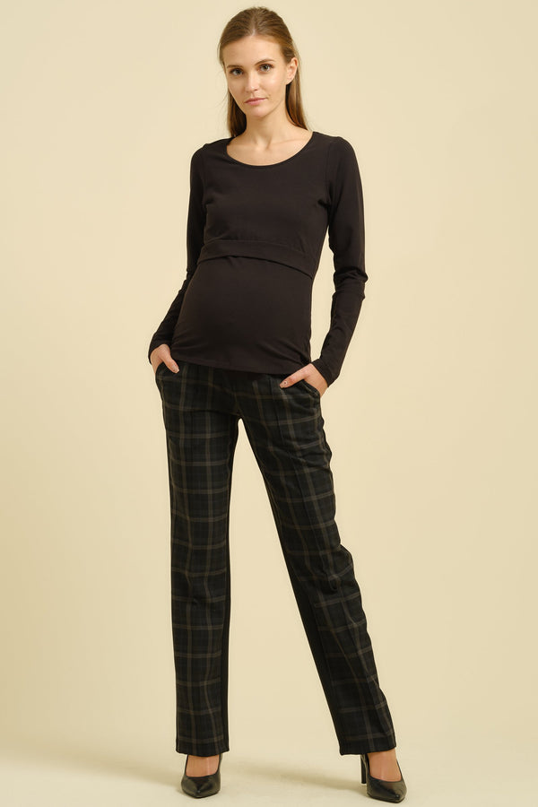 Καρό κομψό παντελόνι εγκυμοσύνης - Pants - soonMAMA - Η σωστή προσθήκη στην κομψή και άνετη εγκυμοσύνη! - Παλτά για έγκυες