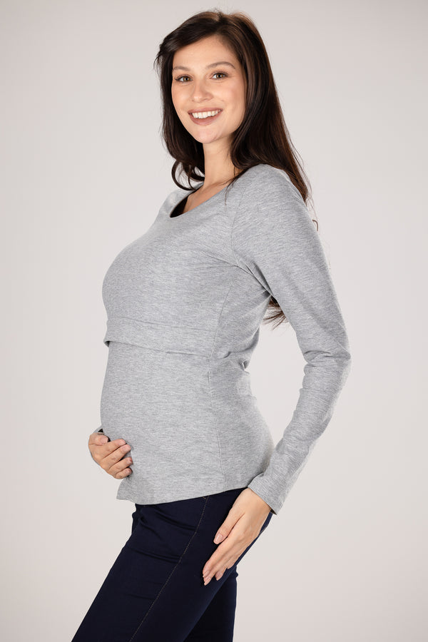 Μπλούζα εγκυμοσύνης και θηλασμού σε γκρι χρώμα - Μπλούζα - soonMAMA - Η σωστή προσθήκη στην κομψή και άνετη εγκυμοσύνη! - Παλτά για έγκυες